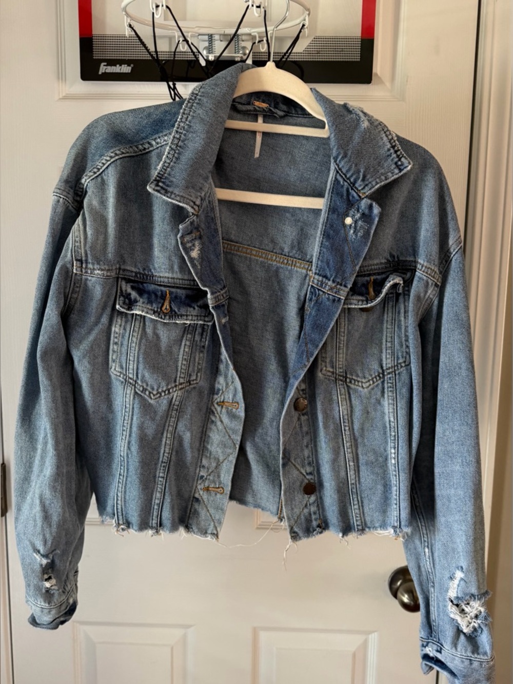 Free People Light Blue Distressed Denim Jacket